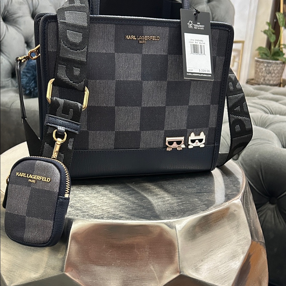 Karl Lagerfeld Navy Blue Checkered Bag